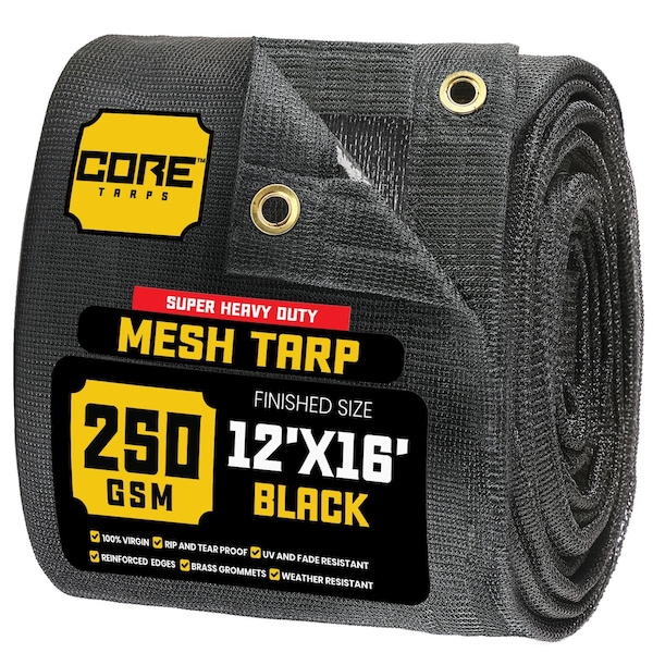Core Tarps Mesh Tarp, 12X16 ft, Black, Polyethylene CT-801-12X16 - main